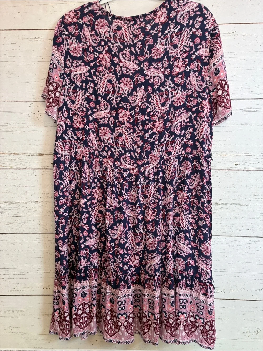 Knox Rose Navy & Pink Floral/Paisley Patterned V-Neck Dress, size XL, NWT - Picture 10 of 16
